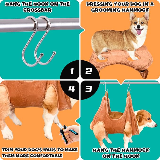 Dog Grooming Kit, Dog Grooming Supplies, Dog Grooming Hammock, Dog Grooming Harness, Dog Nail Clippers, Dog Nail Grinder, Hooks, Dog Hammock Kit for Nail Trimming/Hair Trimming(Coffee, XS)