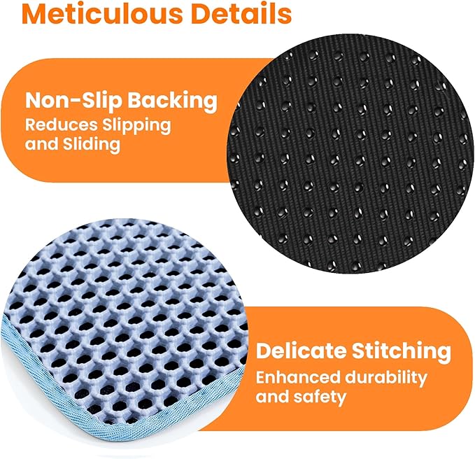 Petinstinct Extra Large Cat Litter Mat, 30x22 Inches Honeycomb Double Layer Cat Litter Trapping Mat, Non Slip Waterproof Urine Proof Large Kitty Litter Box Mat for Floor, Kitten Supplies, XL, Blue