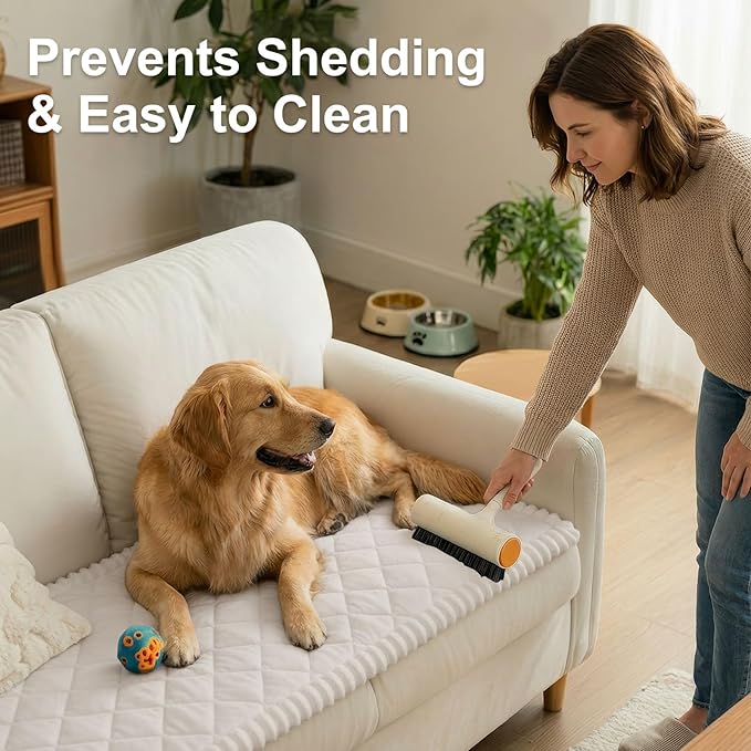 Smiry Fuzzy Couch Cover for Dogs, Non Slip Washable Pet Sofa Cover, Scratch Proof Hair Resistant Plush Sofa Slipcover, Pet Friendly Couch Cushion Protector for Cat, White, 27.6" x 27.6"