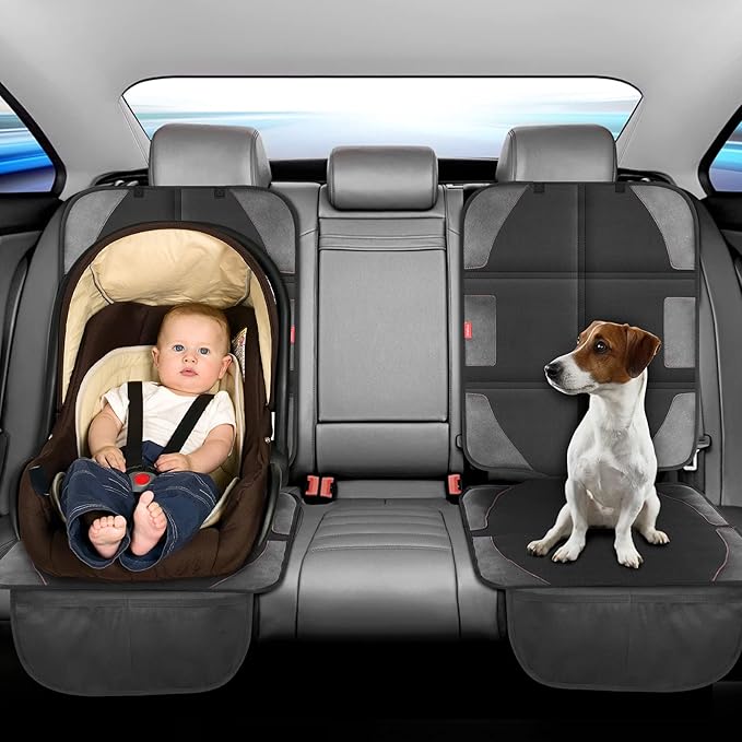 Car Seat Protector with Thickest Padding,Waterproof 600D with Storage Pockets,Non-Slip Pets Fabric Child Baby Cover Leather Reinforced Vehicle Seat 1 Pack (Black)
