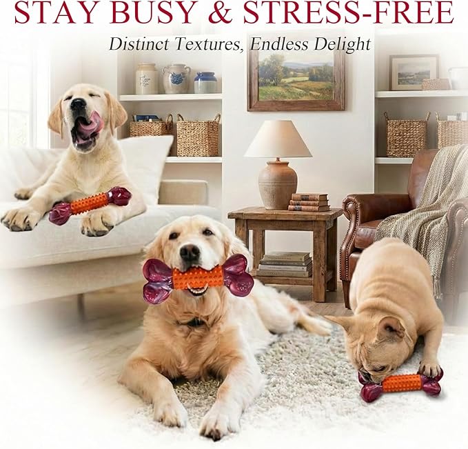 Apasiri Dog Toys for Aggressive Chewers Large Breed 2-Pack: Heavy Duty Chew Toys for Medium Dogs Indestructible Orange Dog Gift with Peanut Butter Flavor