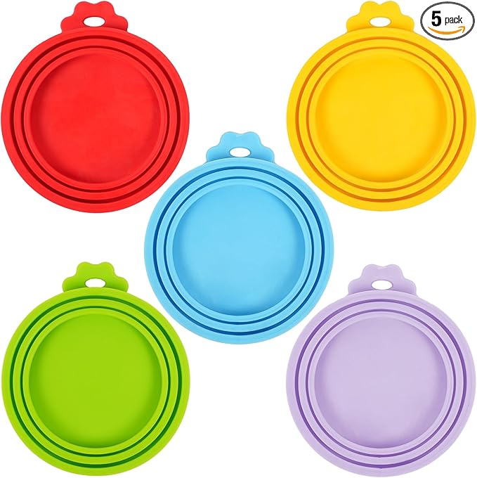 5 Pack Pet Food Can Covers Universal Can Lids Safe/Silicone Dog&Cat Food Can Lid Covers