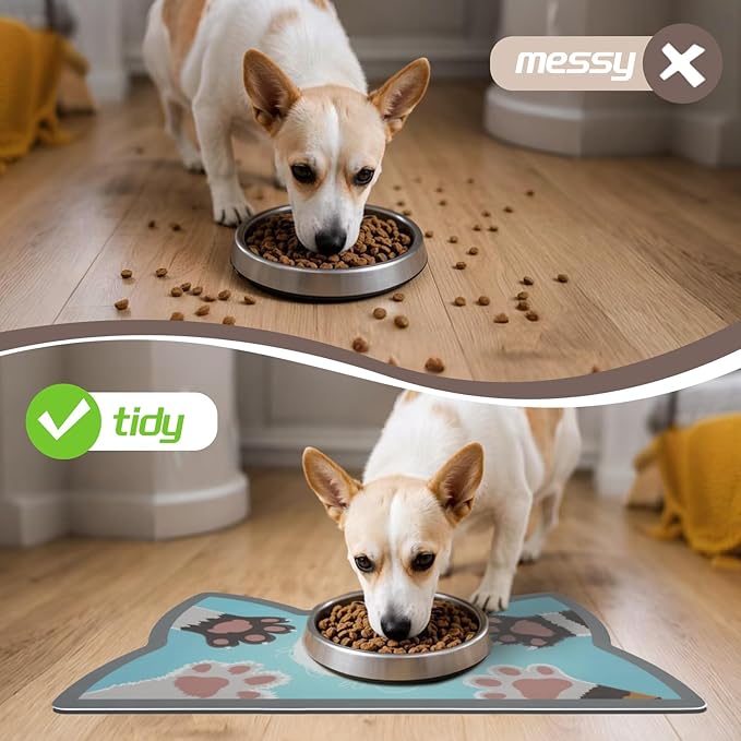 Le couranT Cat Food Plastic Placemat for Dog Food, Feeding Mat, Dog Cat Bowl,Non-Slip Super Absorbent,Quick Dry, Accessories Pet Supplies.Backing Pet mat for Messy Drinkers. Cat Heads-16x24 in