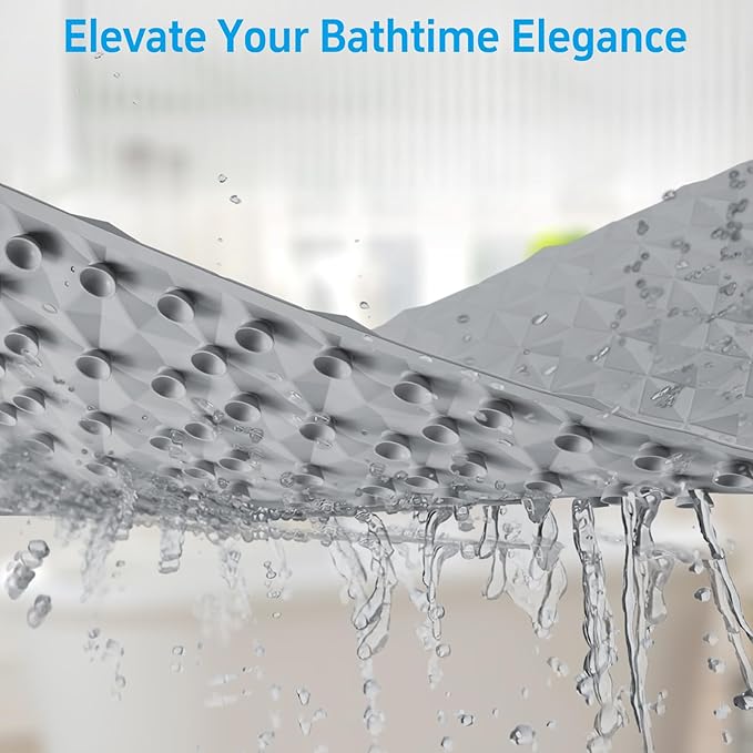 Non Slip Bathtub Mat for Bath Tub Shower - Natural Rubber Mat with Suction Cups - Large Soft Bathroom Safety Mat - Unique Diamond Pattern - Fatigue Relief - Machine Washable - 17 × 35 Inch
