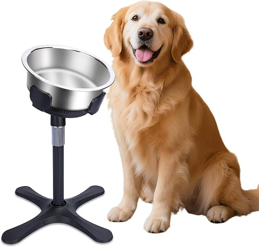 Elevated Dog Bowl, Adjustable Stand Heights and Width, Non-Slip Foot Mats, Tilting Raised Dog Bowls with Metal Knob for Small, Medium and Large Dogs Breed（1pack）, Black