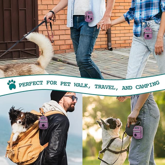 PetAmi Dog Poop Bag Holder for Leash, Dog Waste Dispenser with Clip for Puppy Walking, Purple
