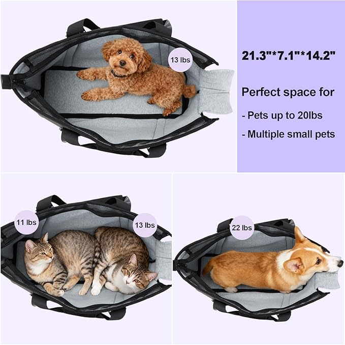 Ownpets Large Dog Purse Carrier, Carrier with Pockets for Medium Pets for Travel Vet Shopping, Fits 18-20 lbs, Cat and Dog Tote Bag, Women's Hands-Free Pet Carrier Bag, (Black)
