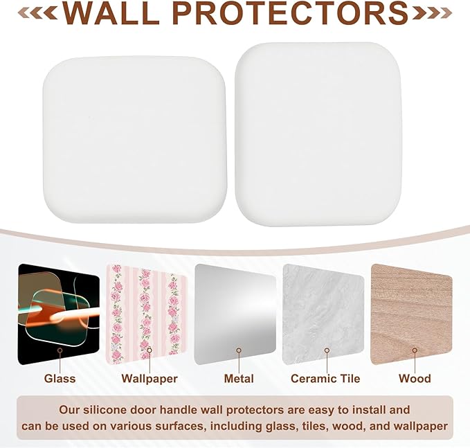 PATIKIL 10Pcs Door Knob Wall Protector, 1.6" Square Silicone Door Stoppers Self Adhesive Handle Bumper Cushion Pad Quiet Wall Protector for Fridge Home Office, White(0.3" Thickness)