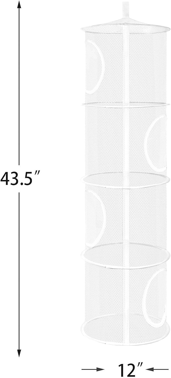coastal rose 2Pcs Stuffed Animal Storage Foldable Stuffed Animal Net or Hammock Organizer, 4 Compartments Hanging Mesh Toy Storage Hammock for Kid Room Toys, Gloves, Hats, Socks(White)