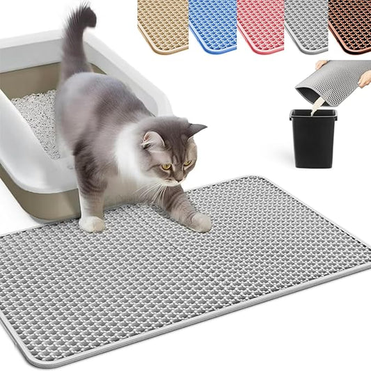 HCY&WLD Cat Litter Mat, Honeycomb Double Layer Cat Litter Trapping Mat, Waterproof Urine Proof Non-Slip, Scatter Control, Less Waste, Easier to Clean (Light Gray, 24" X 18")