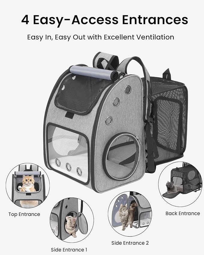 Expandable Cat Backpack Carrier, Airline Approved Pet Carrier for Cats & Small Dogs, Breathable Mesh, Bubble Window, Anti-Collapse, for Travel Hiking Camping, Hold Pets Up to 18 Lbs