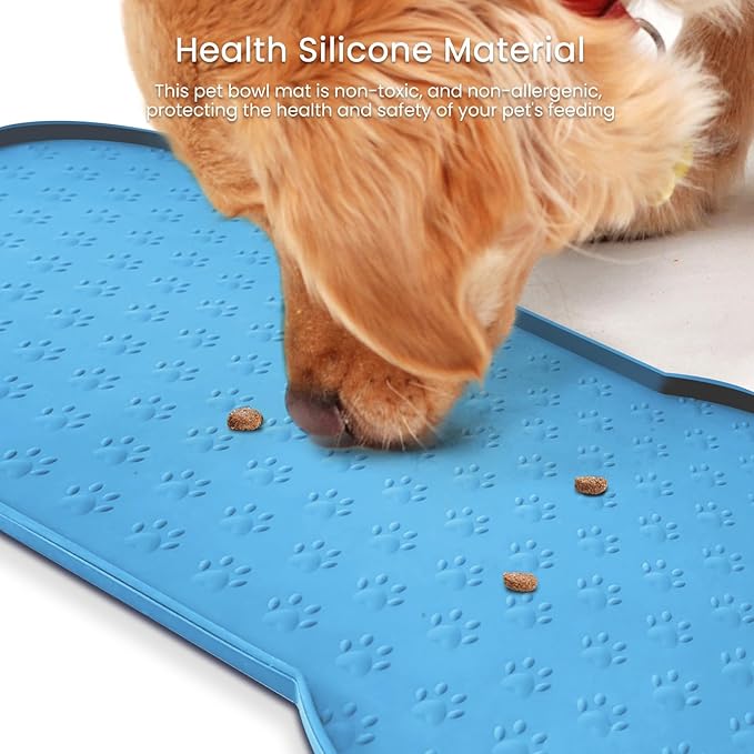 Dog Food Mat Anti-Slip Silicone Dog Bowl Mat Thicker Pet Placemat Waterproof Cat Feeder Pad with Raised Edge Puppy Kitten Feeding Mats Suitable Small Medium-Sized Dogs Cats Eating Tray
