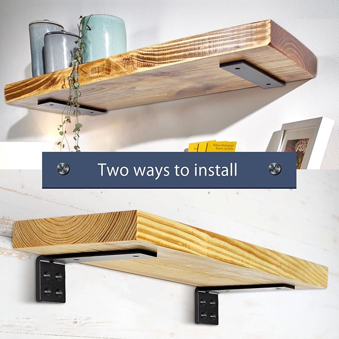 MLOQI 4 Pack Floating Shelf Bracket Heavy Duty, Hidden Shelf Brackets 5mm Thick L Brackets for Shelves up to 50 KG (Black 12.7cm)