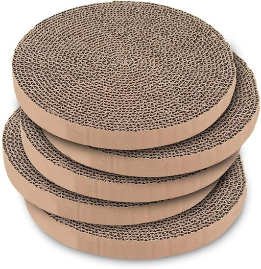 Catify Cat Scratcher Replacement Pads 5 Pack – Double-Sided Corrugated Cardboard Scratch Pad for Cats Round Cat Scratching Refill for Catify Spin n’ Scratch & Compatible Cat Scratchers for Indoor Cats