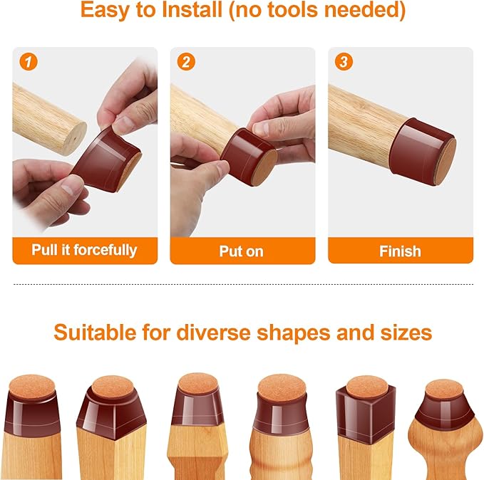 36Pcs Brown Silicone Chair Leg Floor Protectors,Floor Protectors for Chairs,Rubber Chair Leg Protectors for Hardwood Floors,Chair Leg Caps Chair Leg Covers for Wooden Floors(Brown, XSmall)