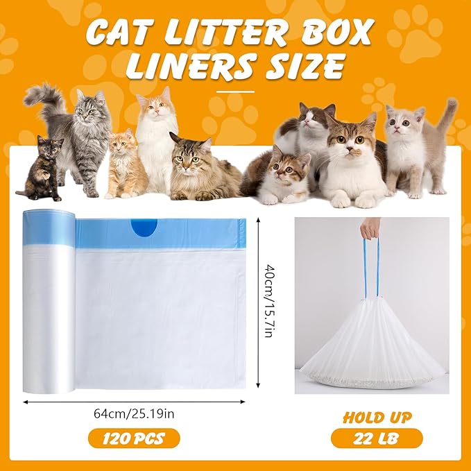 120 Pack Cat Litter Bags Compatible with Litter Robot 4/5/3, Self Cleaning Automatic Litters Box Liners, 25.2 x 15.7 inch (10-12 Gallons)