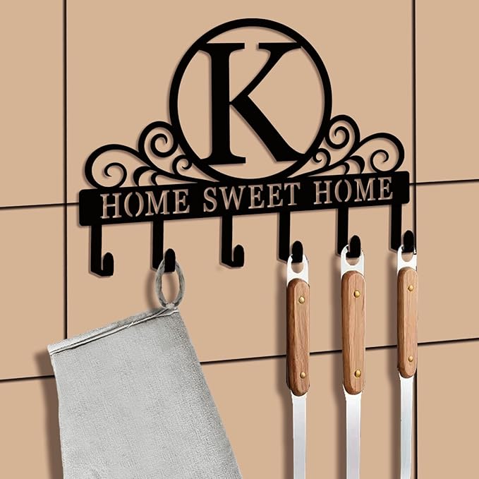 Metal Letter k Key Holder for Wall, Monogram Coat Rack Wall Mount, Key Hooks Perfect for Bathroom, Living Room, Kitchen, Office Ideal Wedding, Anniversary, Housewarming Gift (K)