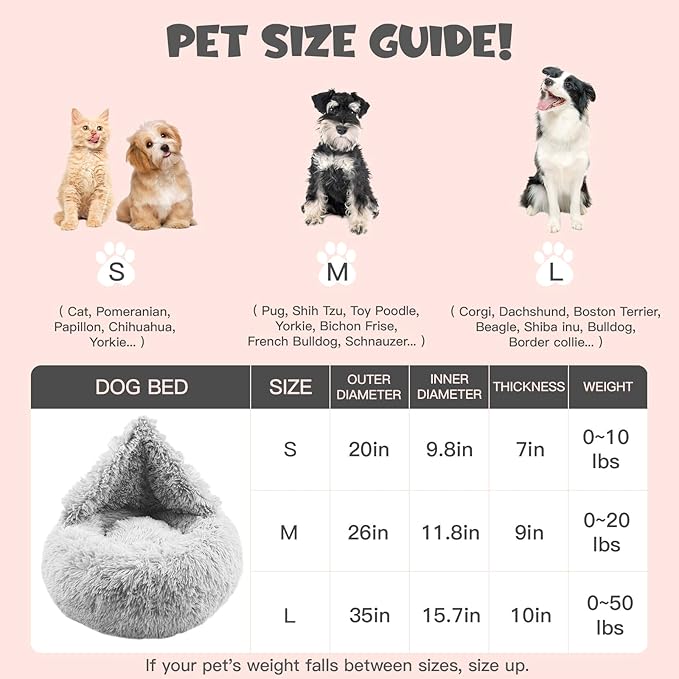 Himax Dog Beds for Small Medium Dogs, Donut Dog Bed with Blanket Attached, Calming Dogs Bed Washable (20"/26"/35") Light Grey