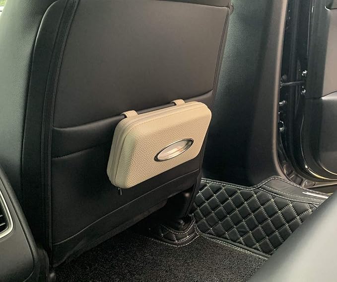 Car Tissue Holder - Sun Visor Napkin Holder, PU Leather Backseat Tissue Case for Vehicle (Beige)