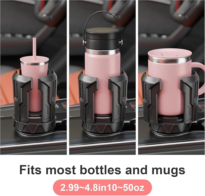 Cup Holder Expander, Car Cup Holder Expander for Yeti, Hydro Flask, Nalgene, Takeya, Camelbak, Ramblers, Owala, Tumblers, Mugs, Bottles in 2.6"- 4.8", No Tools Required
