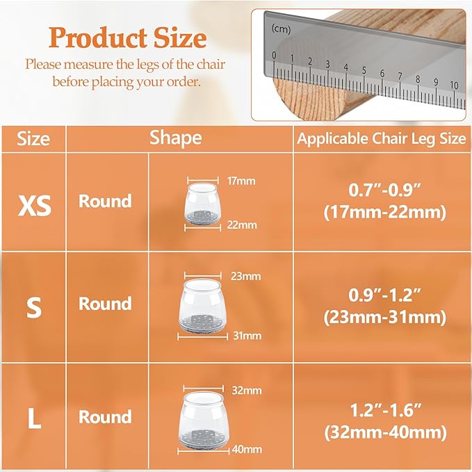 16pcs Round Chair Leg Floor Protectors, Felt Pads Chair Leg Protectors for Hardwood Floors, Silicone Furniture Feet Cups Covers Felt Pads, Prevents Scratches & Reduce Noise, Clear, Small