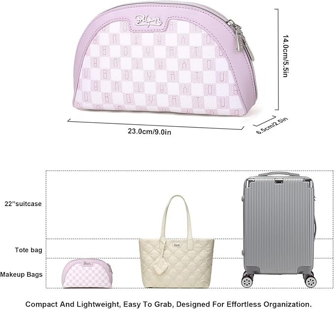BOYATU Small Travel Makeup Bag for Women: Elegant Vegan Leather Cosmetic Pouch for Purse - Waterproof Toiletry Bag with Mirror(021-Purple)