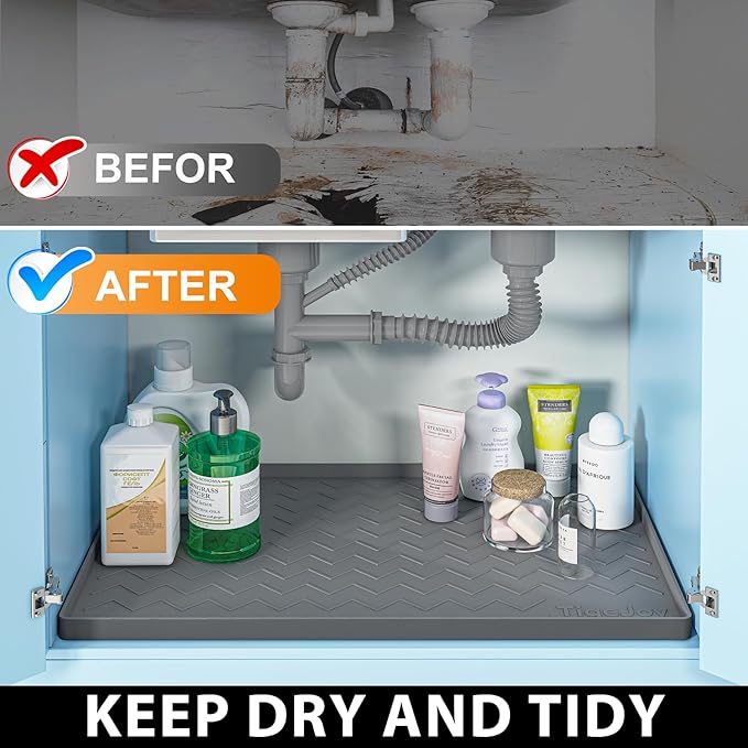 TigeJoy 25" x 22" Under Sink Mats for Kitchen Waterproof, Leak-Proof Silicone Mat Sink Protector and Cabinet Liner, Kitchen Essentials Organizer and Storage, Boot or Shoe Tray, Pet Feeding Mat