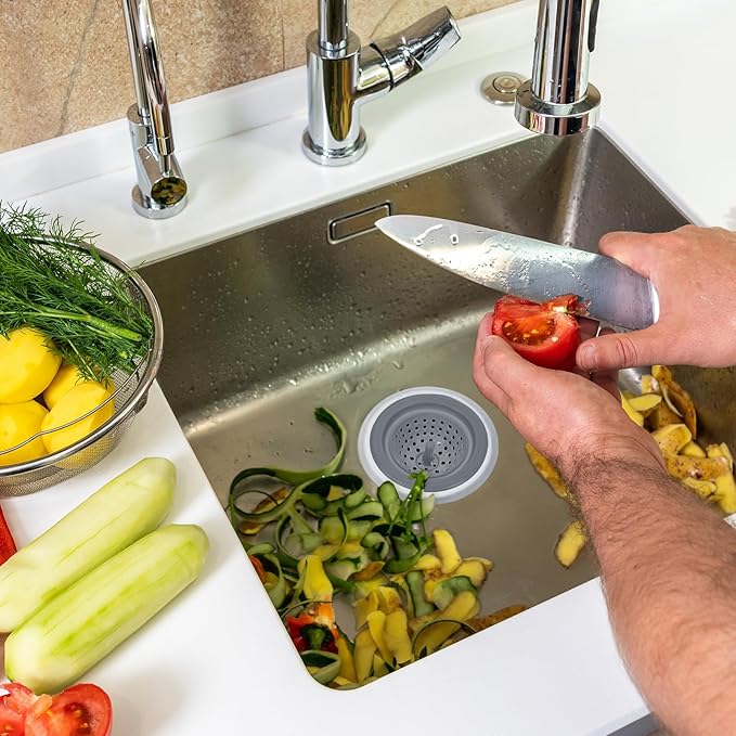 uxcell Silicone Sink Strainer, 2Pcs Kitchen Sink Drain Strainer Stopper with Detachable Stainless Steel Edge 4.4" Diameter Rim, Grey