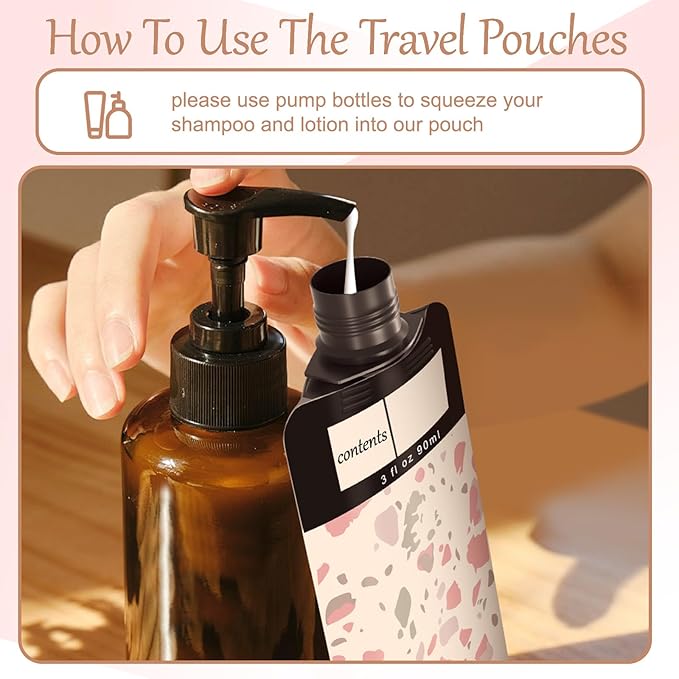 6 Pack Travel pouches for toiletries liquid,TSA Approved Travel Squeeze Pouches, squeeze pouches refillable,Leakproof Travel Containers for Toiletries (pink)