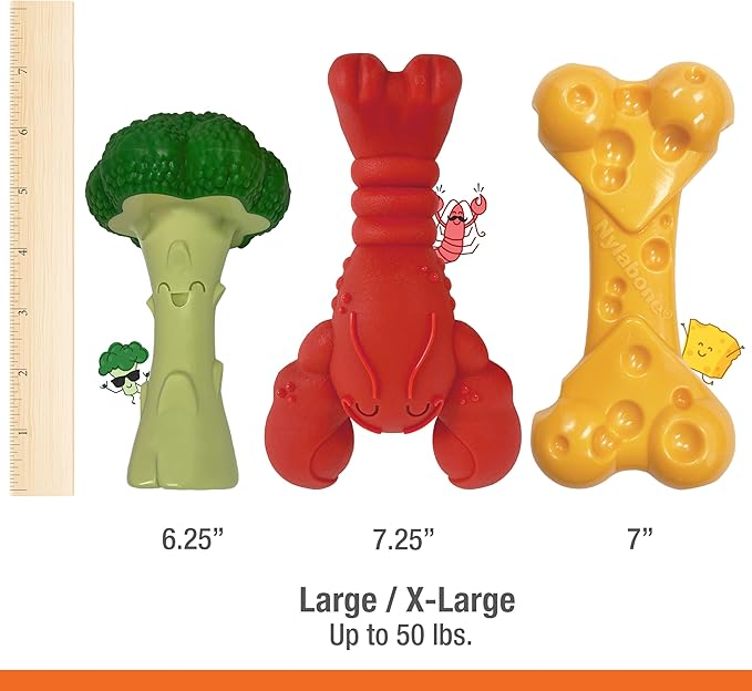 Nylabone Power Chew Toy Bundle, Cute Dog Toys for Aggressive Chewers, Filet Mignon, Cheese, and Bacon Flavors, Large Dogs - Up to 50 lbs, 3 Pack