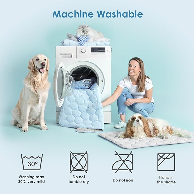 EHEYCIGA Cooling Mat for Dogs(Q-Max>0.53), Washable Dog Cooling Mat, Portable Kennel Cooling Pet Pad for Summer, Non-Slip Summer Crate Pad for Large Dog, Blue, 30x20