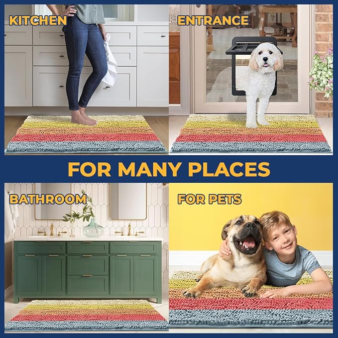 Muddy Mat® Super Absorbent Chenille Dog Door Mat for Muddy Paws – Non-Slip, Machine Washable Indoor Entry Rug, Quick-Dry Pet Mat for Entryway – Candy Stripes 19"x30"