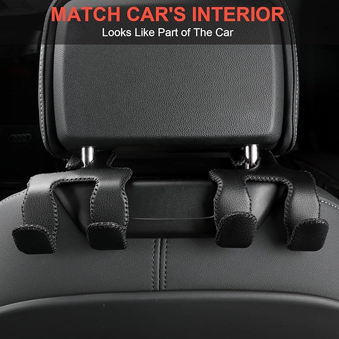 【2021 Upgraded】 Car Purse Hook, 2 in 1 Car Seat Headrest Hooks Durable Hanger Storage Holder Leather Organizer for Hanging Grocery Bags, 2 Pack, Beige
