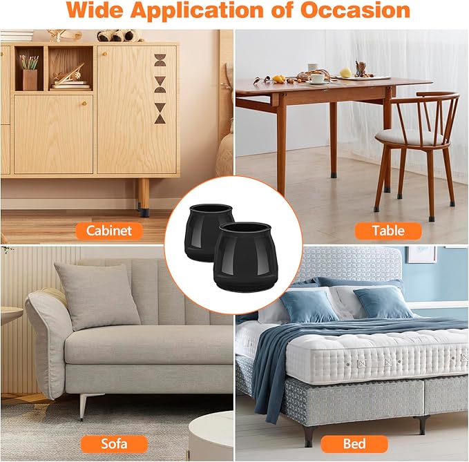 16pcs Round Chair Leg Floor Protectors, Felt Pads Chair Leg Protectors for Hardwood Floors, Silicone Furniture Feet Cups Covers Felt Pads, Prevents Scratches & Reduce Noise, Black, Small