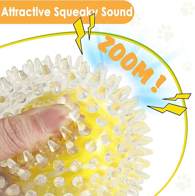 4 Pack Squeaky Dog Toy Balls - 3.54" Durable Spikey Balls for Aggressive Chewers, Tough Natural Rubber Interactive Fetch Toys for Medium & Large Dogs, Dental Care Teething Balls