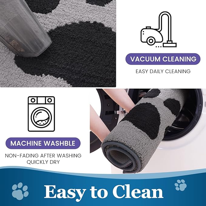 Buganda Dog Door Mat for Muddy Paws, Absorbent Dirt Trapper Washable Indoor Doormats, Non Slip Low-Profile Mud Mat for Dogs, Front Entrance Doormat for Inside Floor (48x30 Inches, Grey)