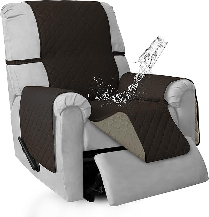 ISSUNTEX Double Protection 100% Waterproof Recliner Covers for Living Room, Reversible Furniture Protector Recliner Couch Sofa Slipcover for Dogs, Pets, Kids (Recliner, Chocolate/Beige)
