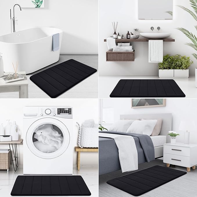 Buganda Memory Foam Bath Mat, 47" x 32", Ultra Soft and Non-Slip Bathroom Rugs, Water Absorbent and Machine Washable Bath Rug Runner for Bathroom, Shower, and Tub, Black