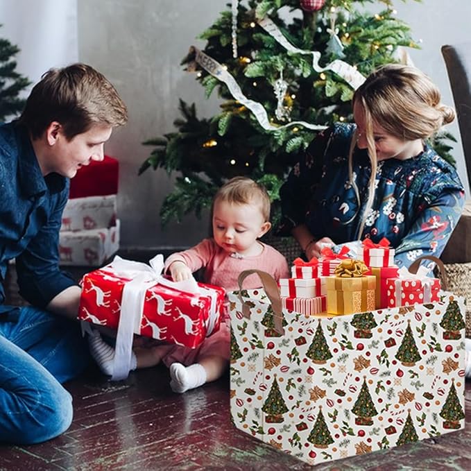 FXOCSHE Rectangular Christmas tree Basket,Nursery Hamper,Waterproof and foldable Tree Basket Baby Storage Bin,Boy and Girls Christmases Room Decor,gift basket(Christmas tree)