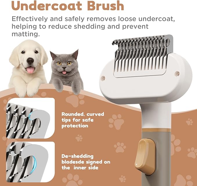 Bolfie Dog Rake and Gently Removes Loose Dog Hair Brush Undercoat Mats and Tangled - Deshedding Grooming Tool for Dogs & Cats - Self Cleaning Slicker Brush - All Hair Types