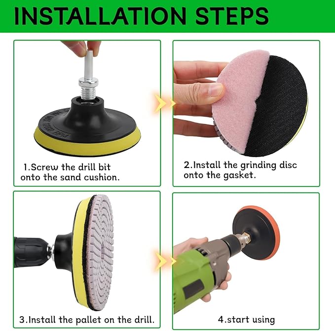 Marble Polishing Kit, 4-inch Diamond Polishing Pads, 12 Pieces Wet/Dry Granite Stone 50-6000 Grit Polishing Pads, Suitable for Polishing Granite and Marble Countertops (12 Pcs Diamond Polishing Pads)