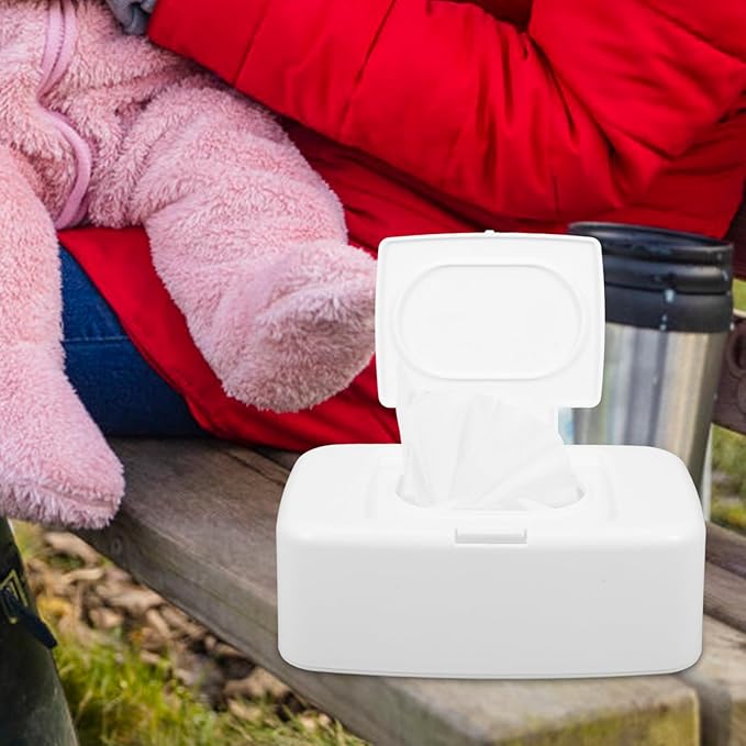 Ipetboom Baby Wipes Dispenser Box - Refillable White Plastic Wipe Container with Dust Cover Portable Wipe Holder for Nursery Living Room Kitchen Bathroom 6.69X4.13X2.36 Inches