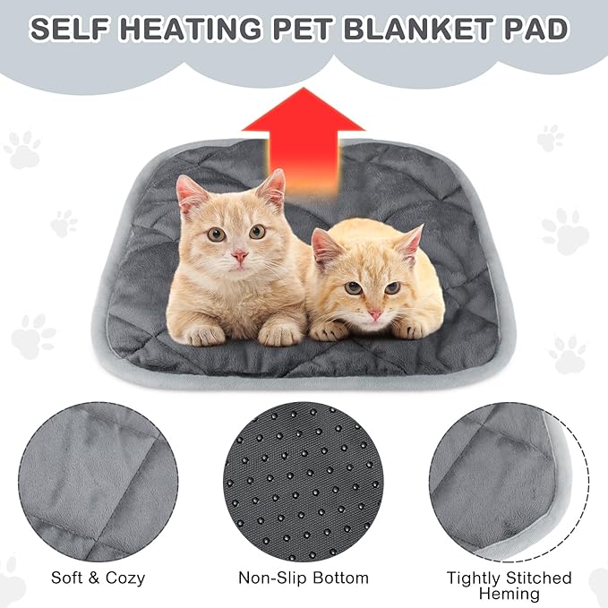 8 Pack Self Heating Cat Mat Self Warming Cat Bed Extra Warm Thermal Pet Bed Mat Reflects Body Heat Washable Dog Crate Pad for Indoor Outdoor Pets(Gray,16 x 16 Inch)