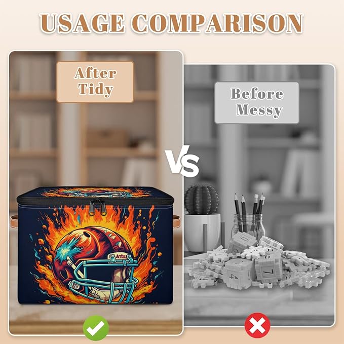 Cubes Storage Baskets, American Football Empty Gift Basket Foldable Storage Box Bin,Waterproof Open Shelf Basket Organizer for Clothes Toy Bedroom Nursery Home Decorative