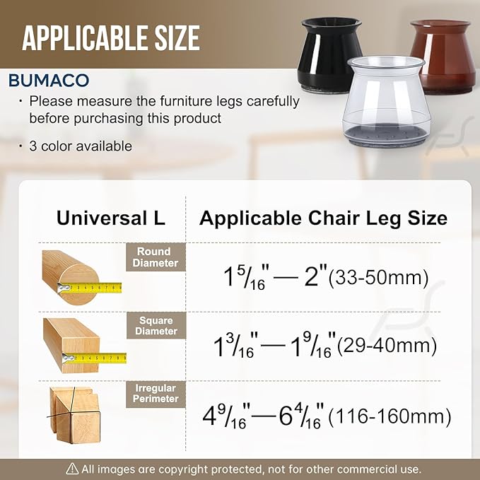 BUMACO Chair Leg Floor Protectors Chair Leg Protectors for Hardwood Floors Silicone Pads Covers to Protect Floors Black-40 Pcs Universal L (1-5/16" to 2")