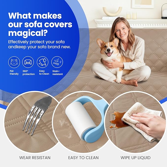 CYCMACO Waterproof Dog Bed Cover Pet Blanket, Soft Couch Cover for Dogs Washable, Non-Slip Dog Blanket Protect Furniture Couch Sofa Car for Puppy Large Dogs Cat (30x53 Inch, Khaki)