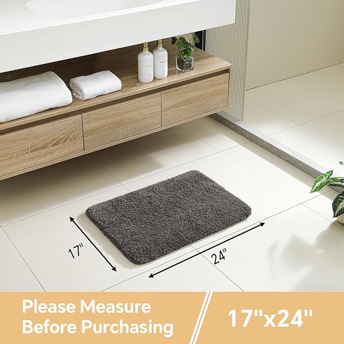 Taupe Bathroom Rugs 17"x24" - High-Density Microfiber Bath Mat, Fluffy Non Slip Absorbent and Washable Bathroom Mat - Ideal for Small Spaces, Vanity, Toilet, or Pet Mat