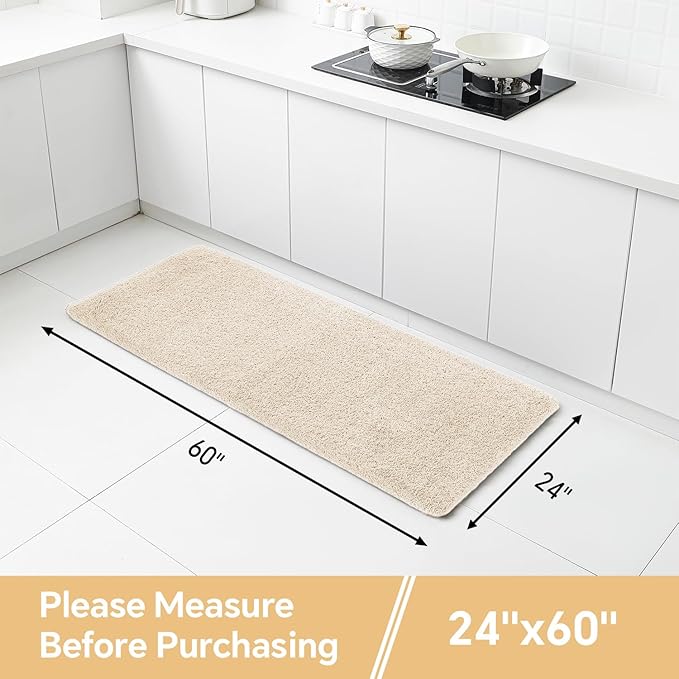 Beige Bathroom Rugs Runner 24"x60" - Long Large Bath Mat, Soft Non Slip Absorbent Microfiber Bathroom Rug, Washable Plush Floor Mat - Perfect for Bedside, Kitchen or Vanity Area