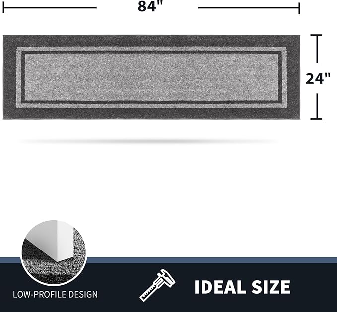 PURRUGS Dirt Trapping Door Mat 24" x 84", Non-Slip Machine Washable Entryway Rug, Entrance Mat, Indoor Front Door Mat, Super Absorbent Entry Rug for Muddy Shoes & Paws, Light Grey & Dark Grey