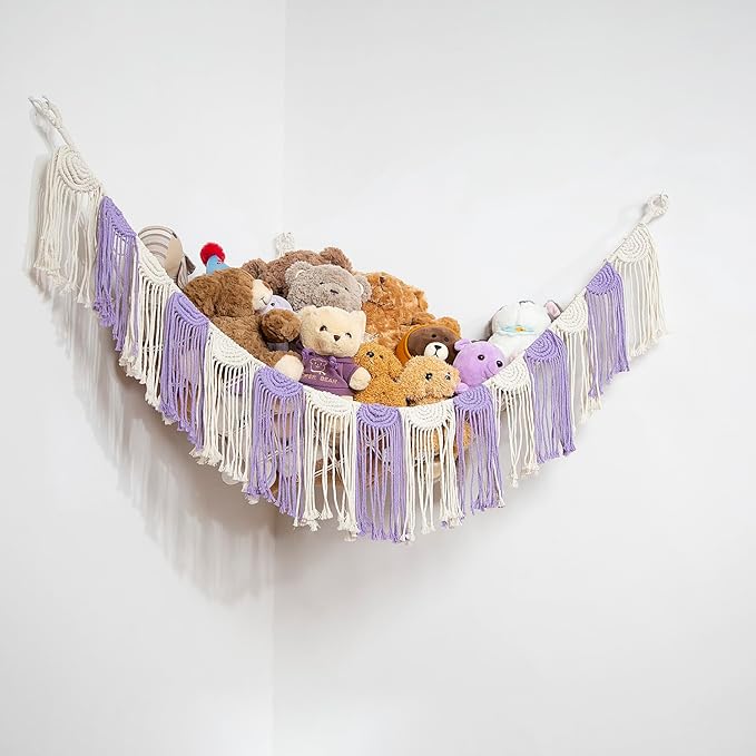 Amdermi Stuffed Animal Hammock Corner Hanging Net for Stuff Animal Storage Toy Organizer for Kid's Room Stuffed Animal Toy Hammock Plush Toy Holder